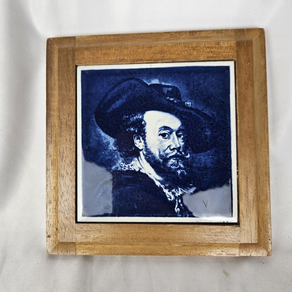 Vintage Old Dutch Masters Rubens Self Portrait Delft Tile